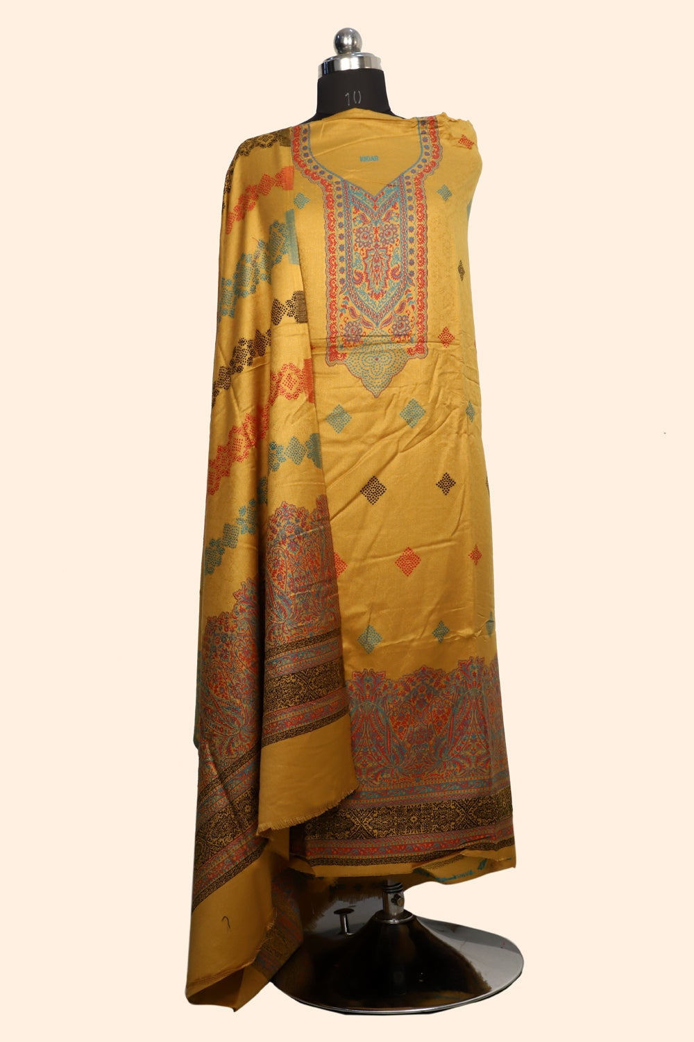 Mustard Yellow Color Woolen Kashmiri Kani Work Unstitched