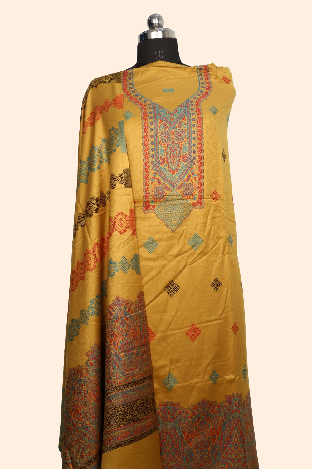 Mustard Yellow Color Woolen Kashmiri Kani Work Unstitched