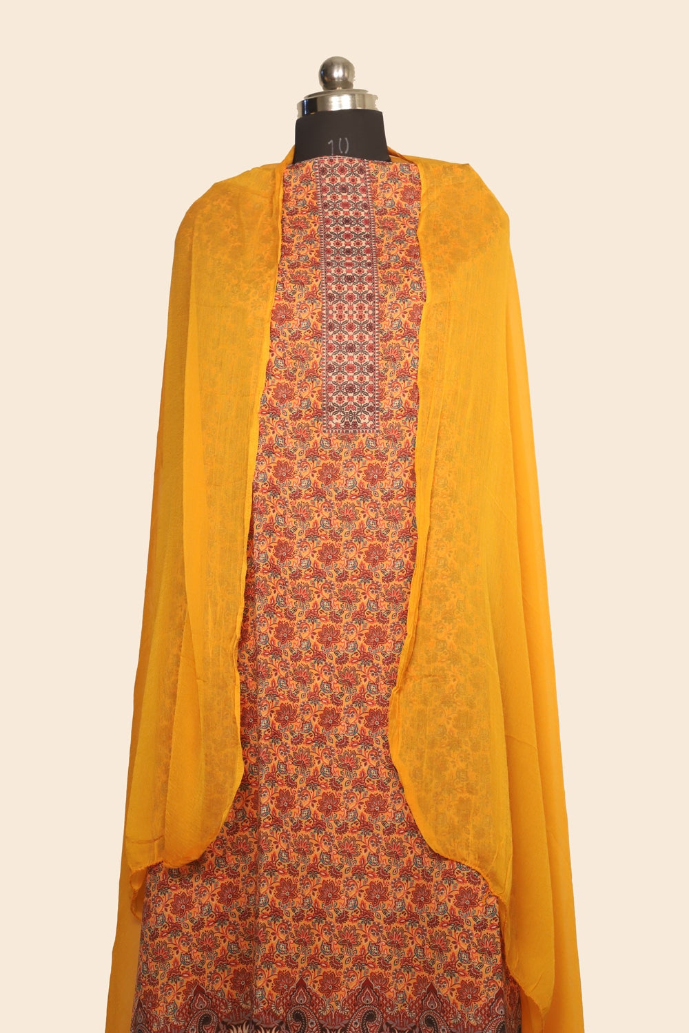Mustard Yellow Colour Cotton Kani Printer Unstitched Suit
