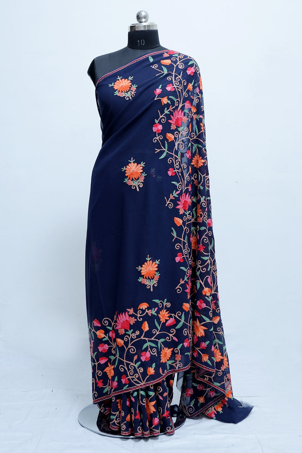 Navy Blue Colour Georgette Saree With Beautiful Multicolour