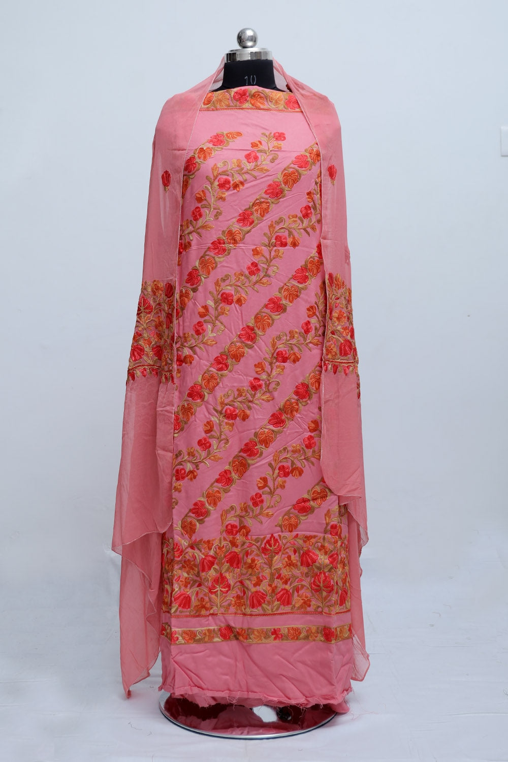 Onion Color Rayon Cotton Kashmiri Aari Work Unstitched Suit