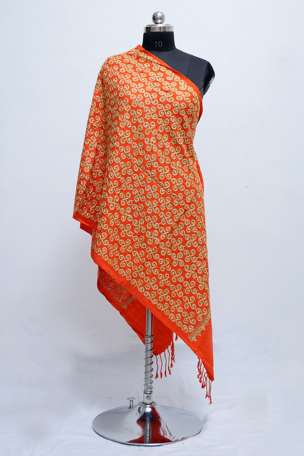 Orange Colour Aari Work Embroidered Stole Embellished