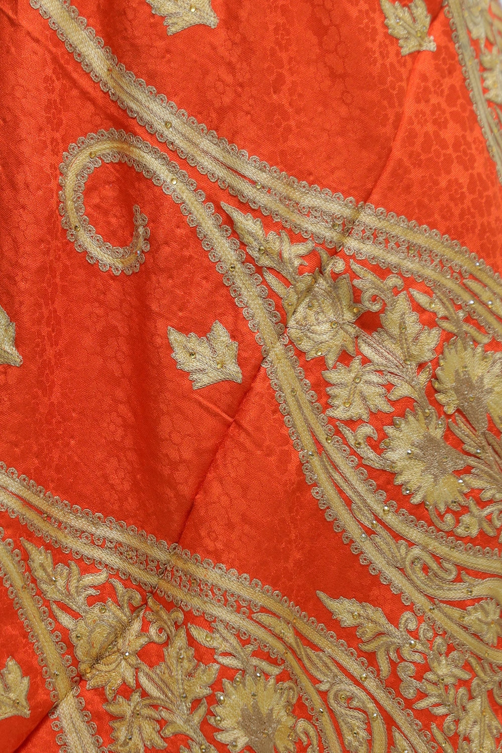 Orange Colour Stole Enriched With Beautiful Aari Embroidery