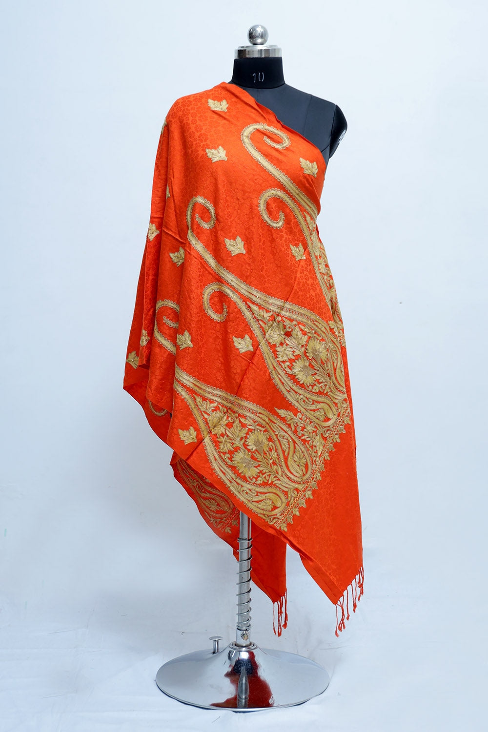 Orange Colour Stole Enriched With Beautiful Aari Embroidery