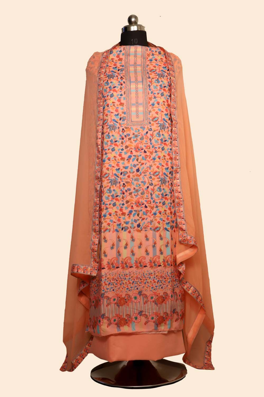Peach Colour Cotton Kani Printer Unstitched Suit Fabric