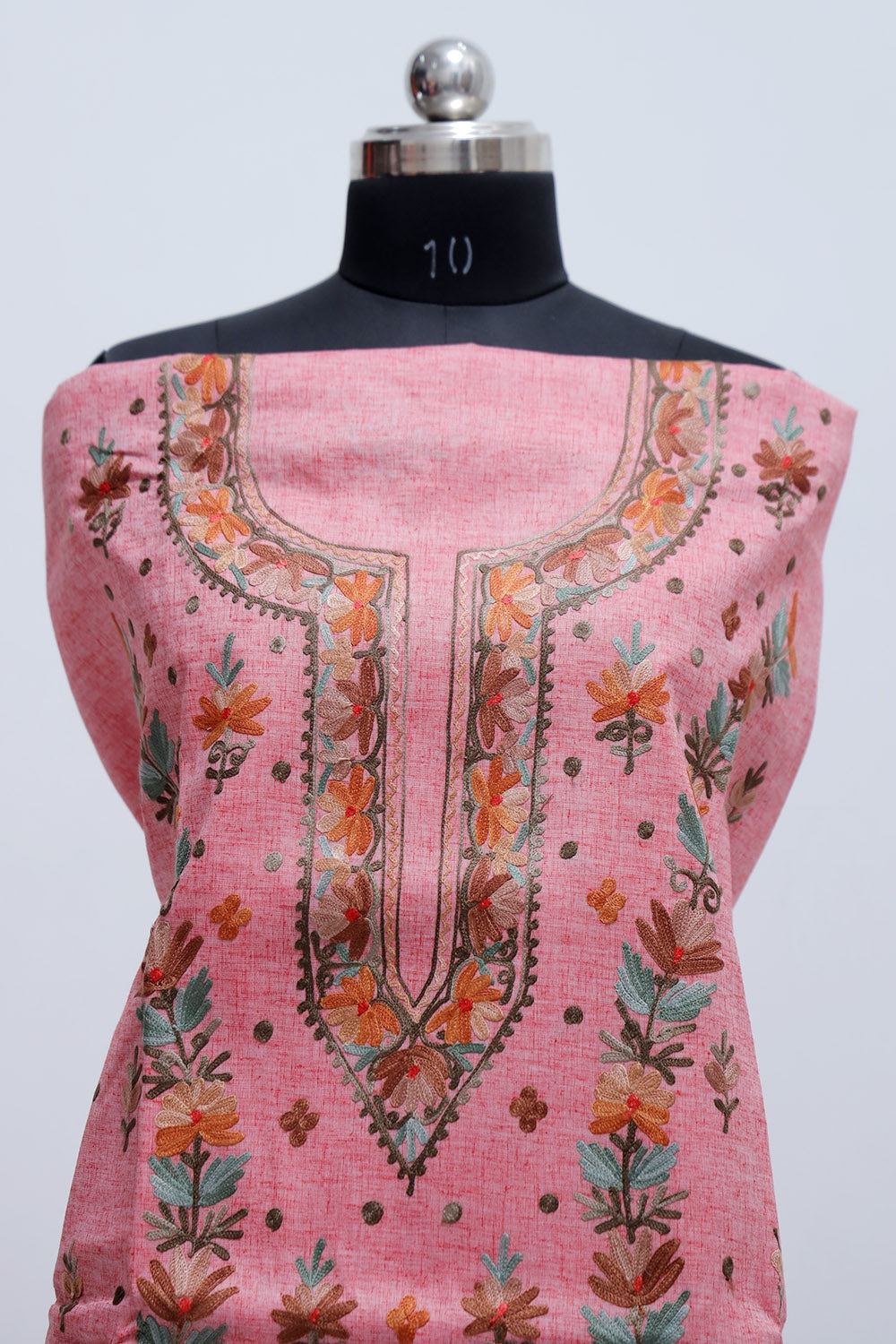 Peach Pink Colour Cotton Suit With Beautiful Kashmiri