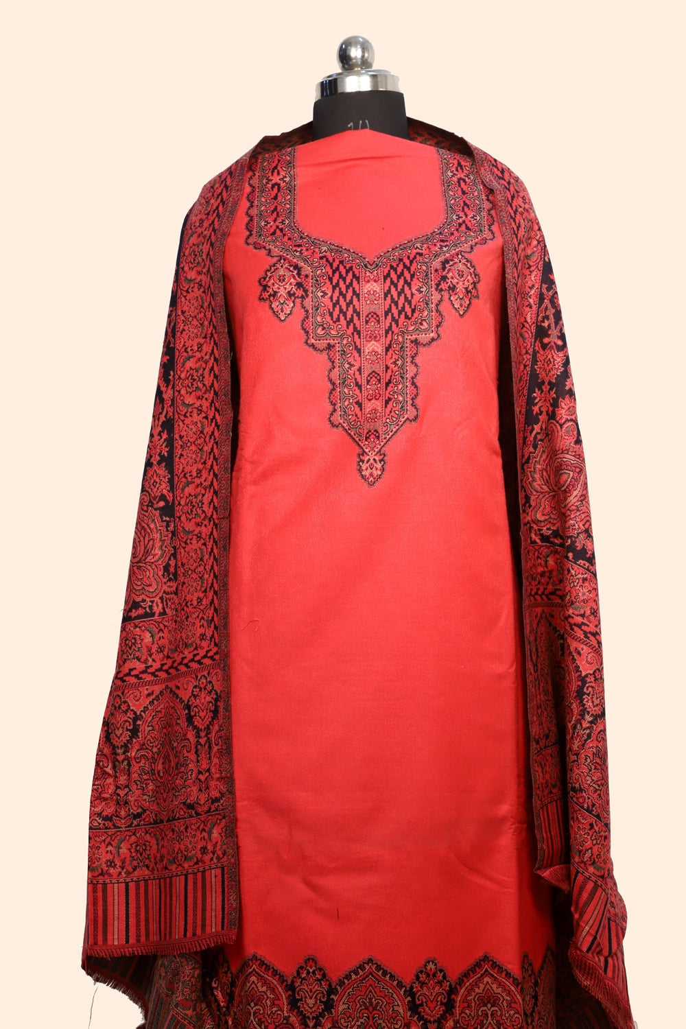 Pink Color Woolen Kashmiri Kani Work Unstitched Suit Fabric