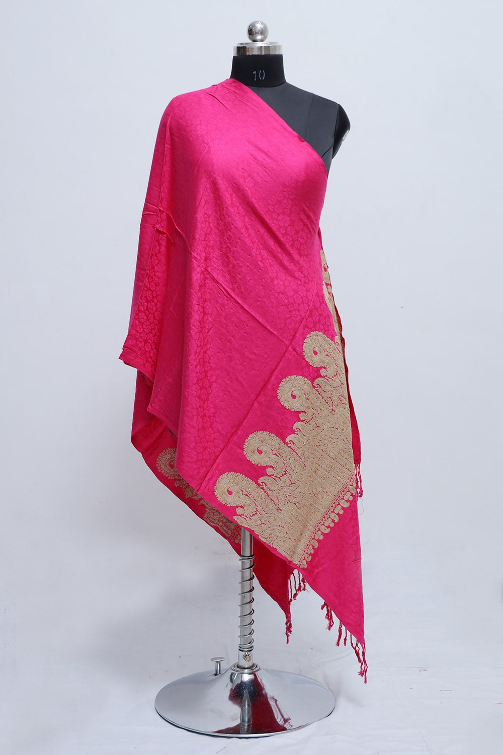 Pink Colour Aari Work Embroidered Stole Embellished