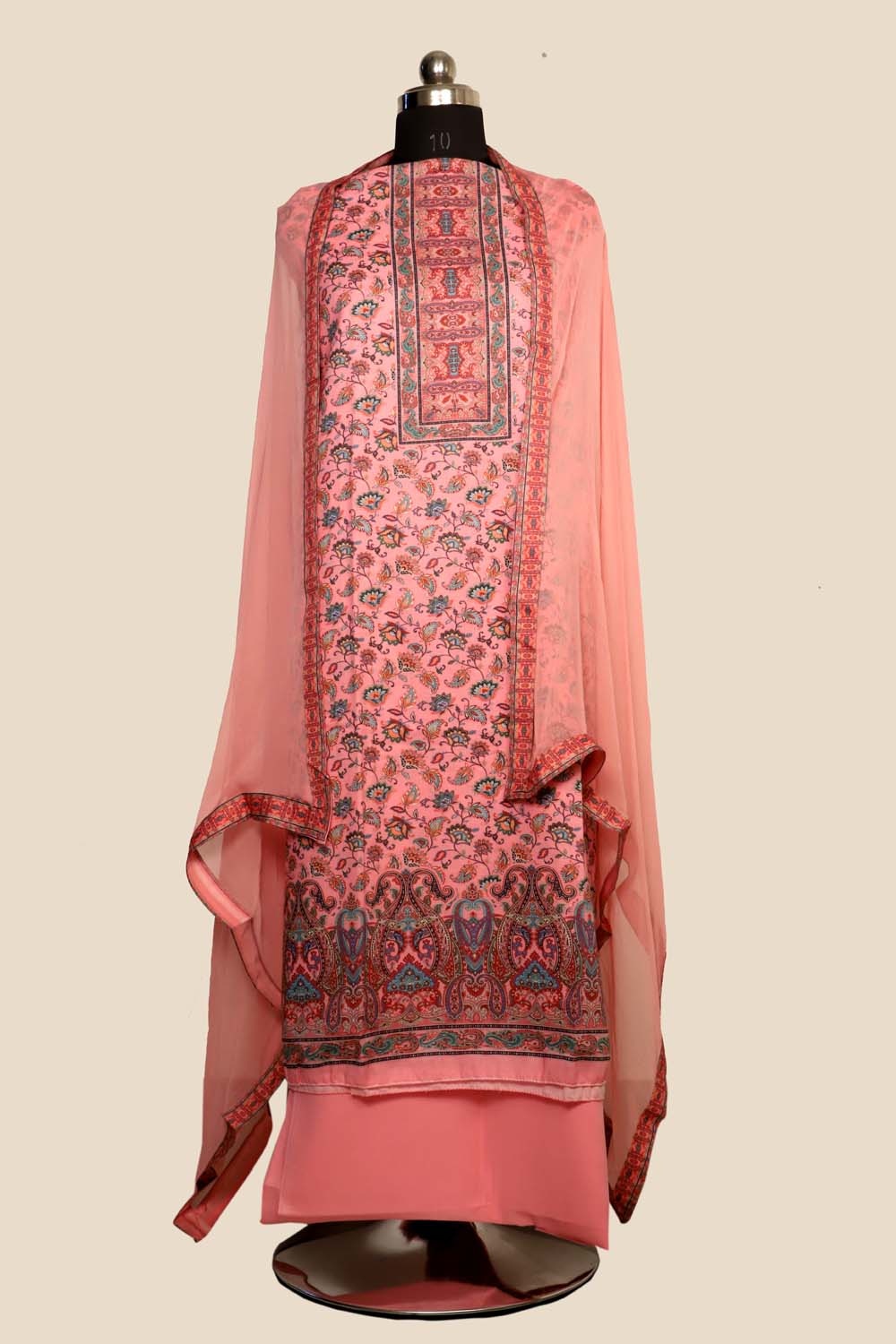 Pink Colour Cotton Kani Printer Unstitched Suit Fabric