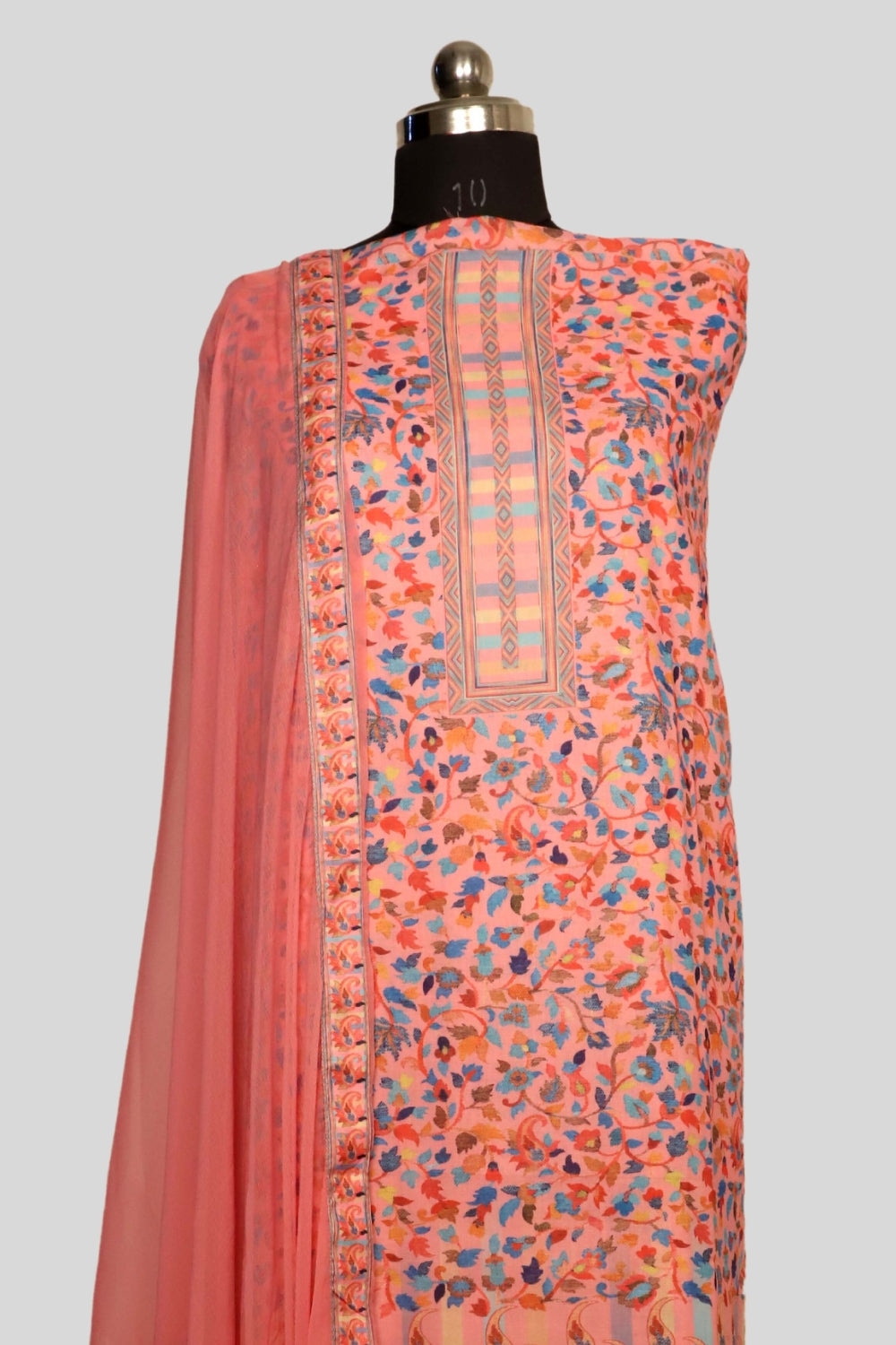 Pink Colour Cotton Kani Printer Unstitched Suit Fabric