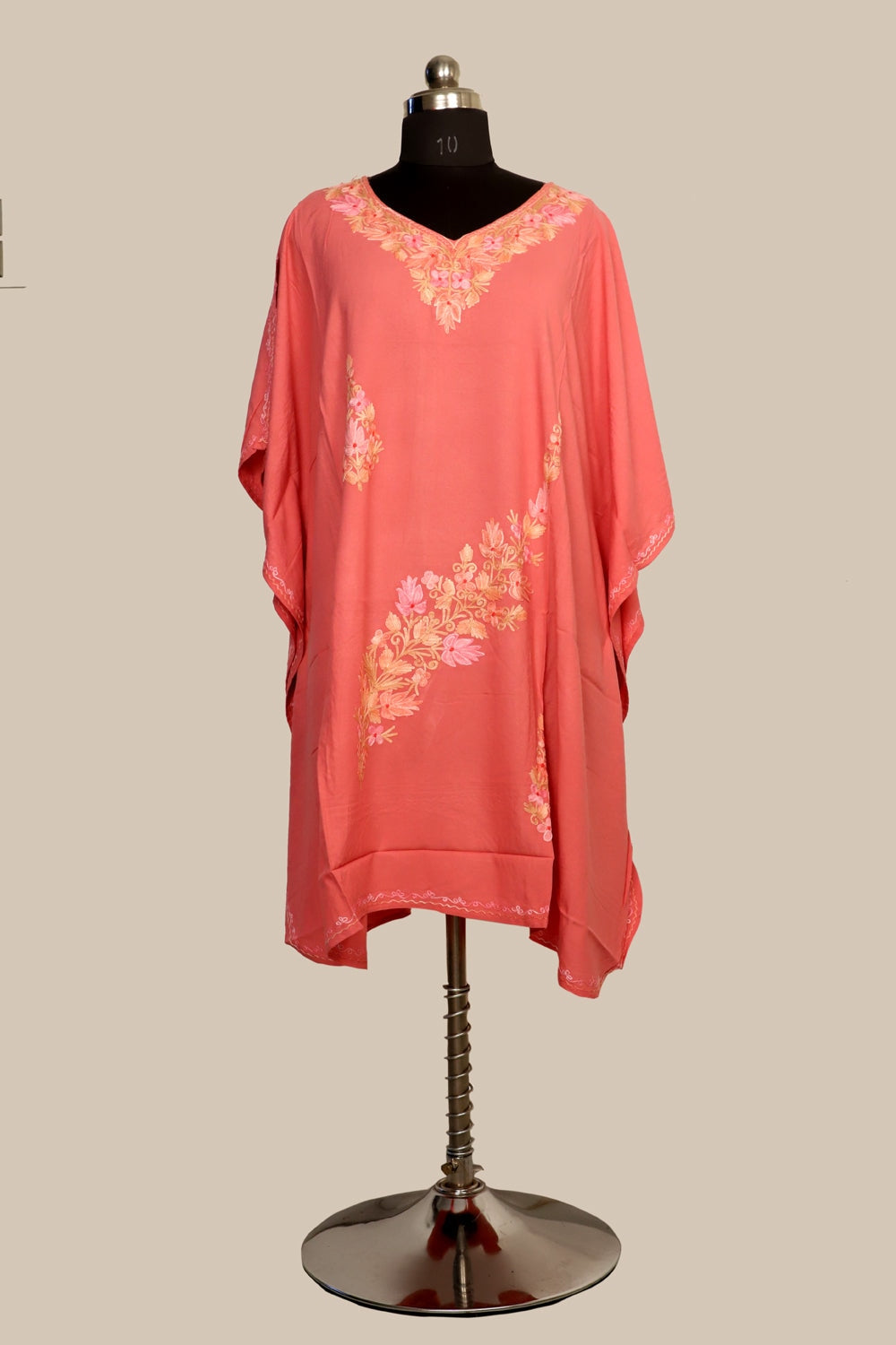 Pink Colour Cotton Kashmiri Aari Work Designer Kaftan