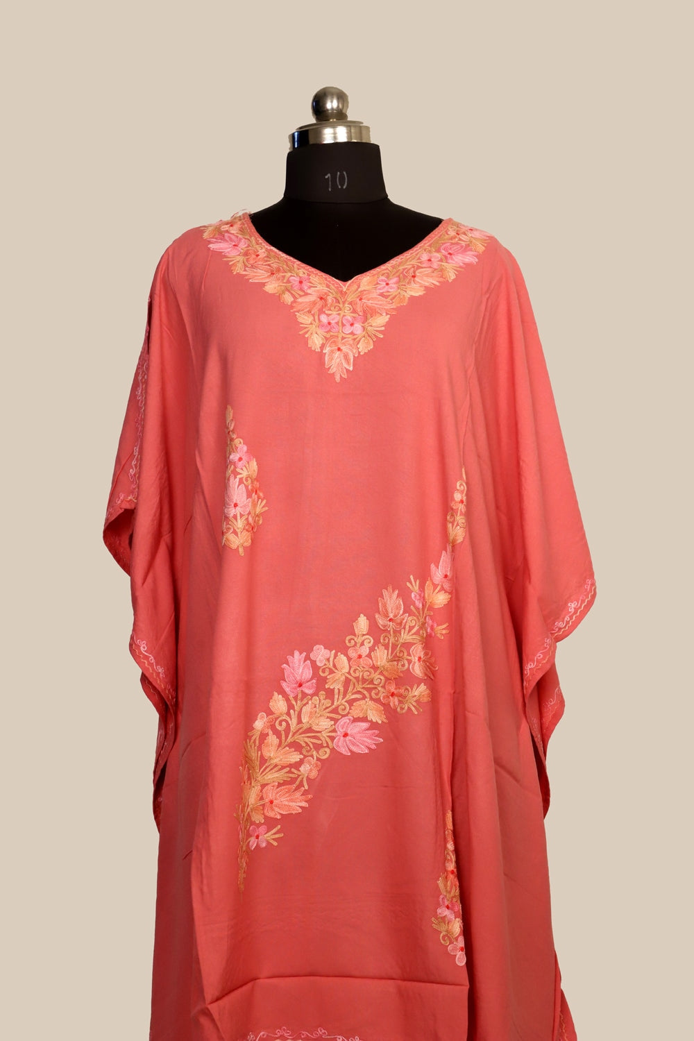 Pink Colour Cotton Kashmiri Aari Work Designer Kaftan