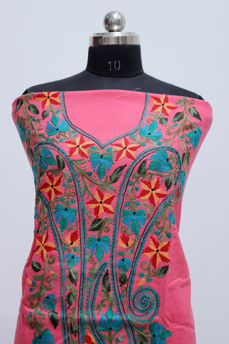 Pastel Pink Soft Dobby Cotton Fully embroidered Kashmiri Suit main image 1