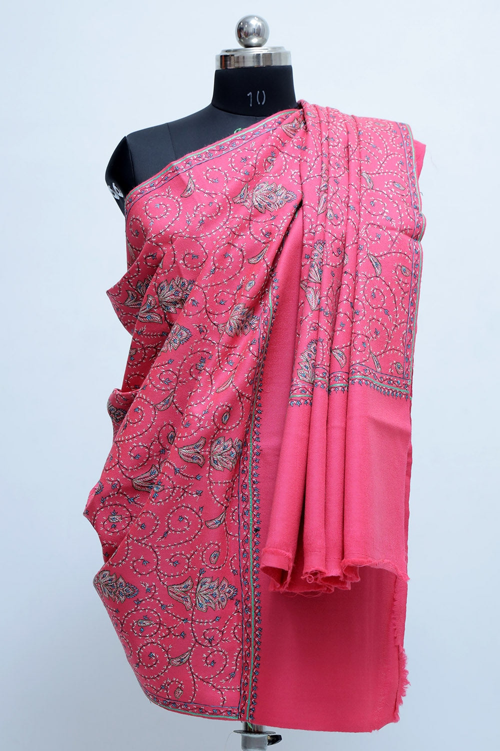 Pink Colour Sozni Shawl With Richly Embroidered Border