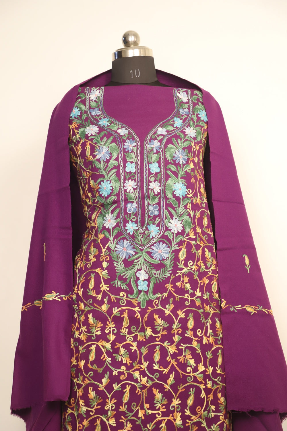 Purple Color Kashmiri Woolen Aari Work Embroidered