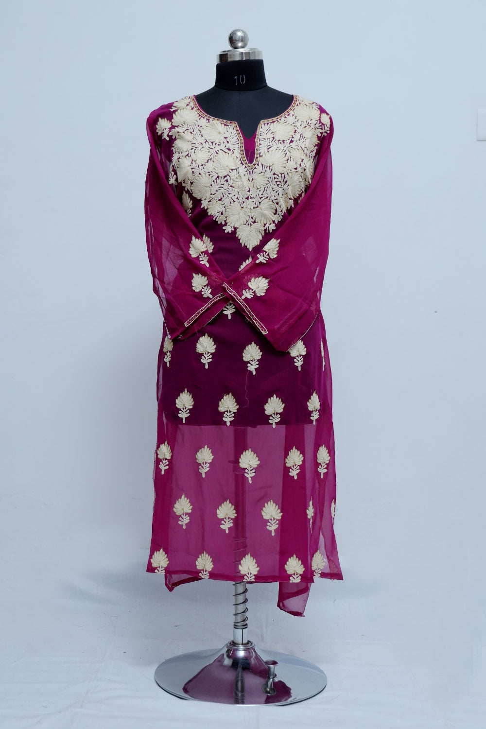 Purple Colour Aari Work Kurti With Golden Thread Embroidery