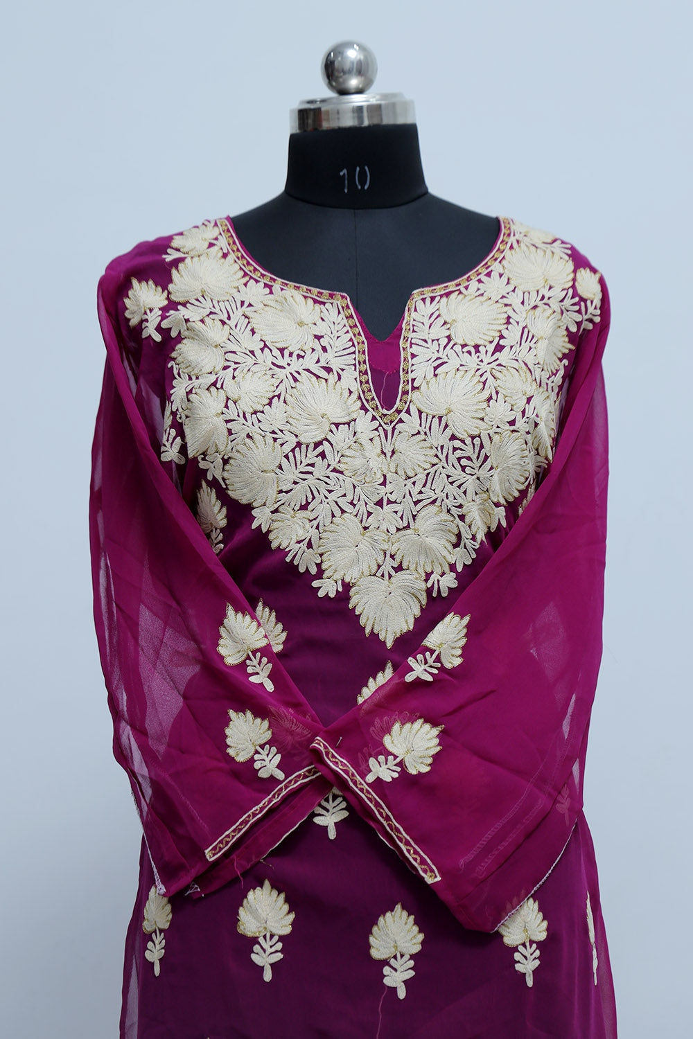 Purple Colour Aari Work Kurti With Golden Thread Embroidery