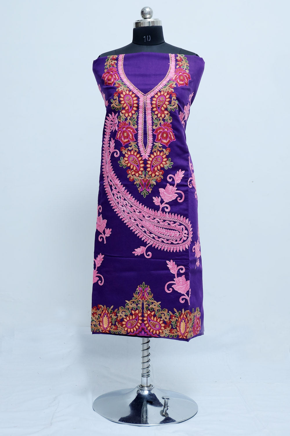 Purple Colour Cotton Suit With Beautiful Kashmiri