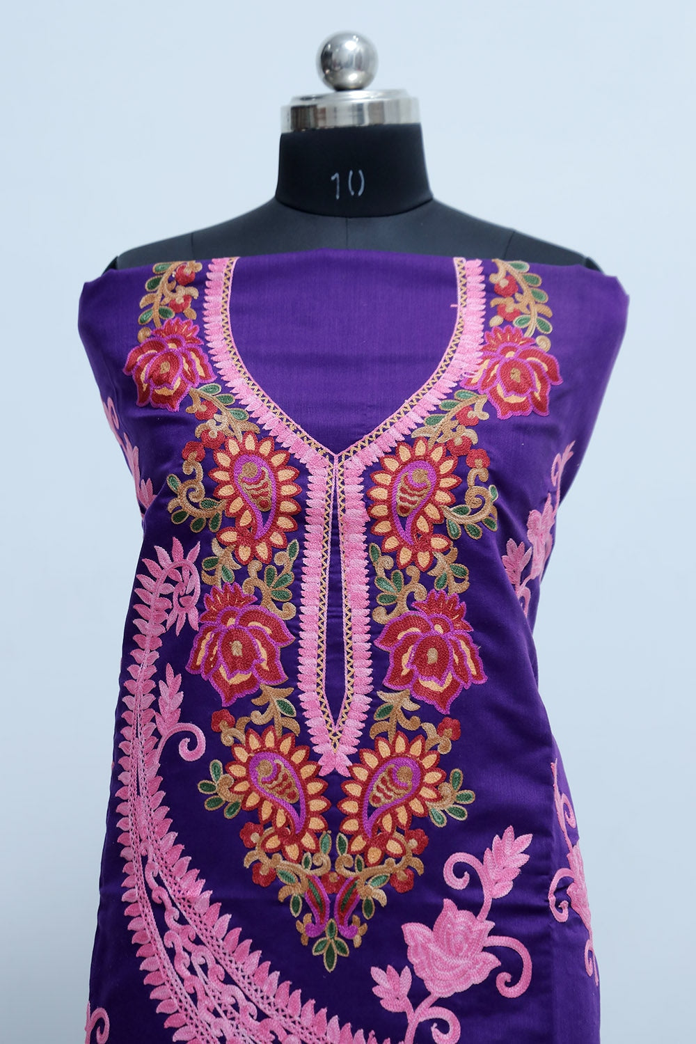 Purple Colour Cotton Suit With Beautiful Kashmiri Embroidery