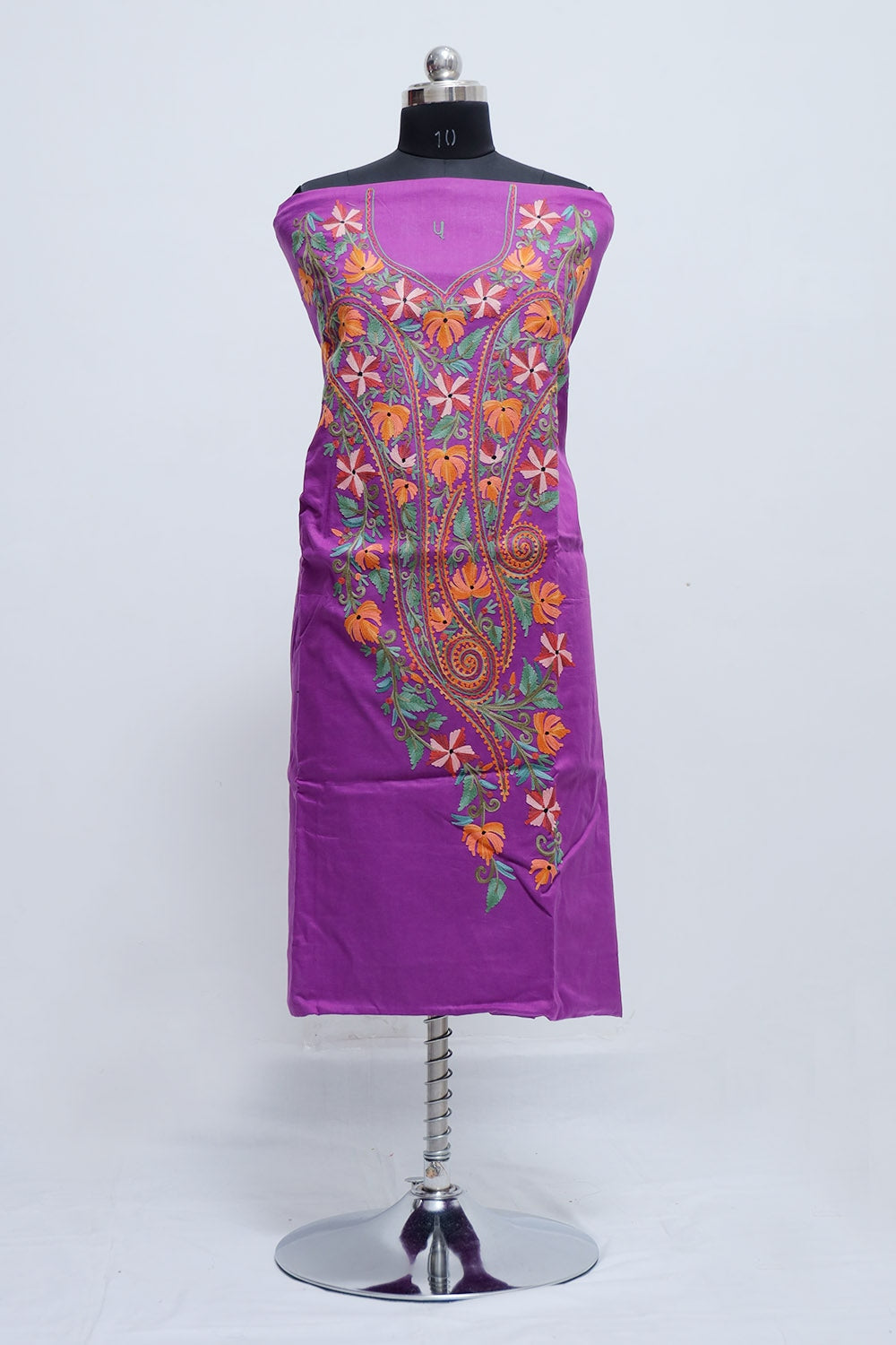 Purple Colour Cotton Suit With Over All Kashmiri Jaal