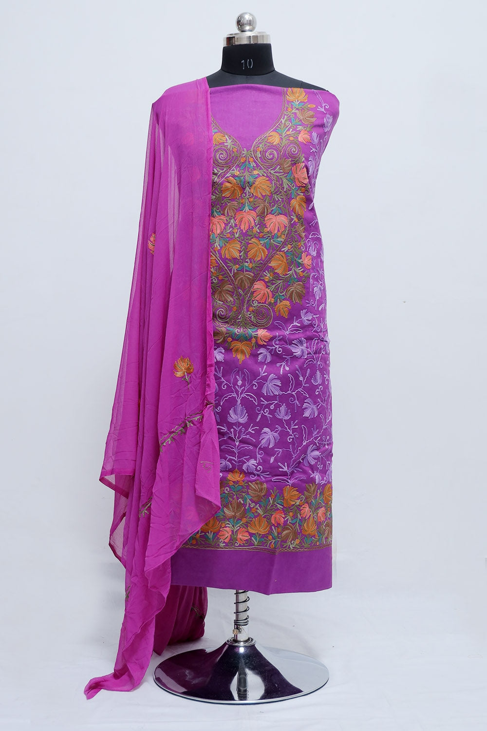 Purple Colour Designer With Beautiful Kashmiri Embroidery