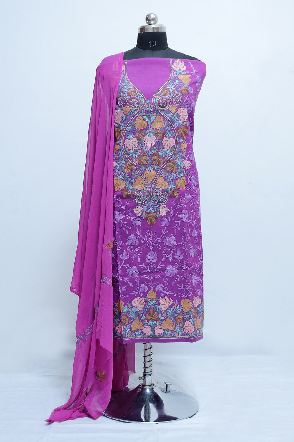 Purple Colour Designer With Beautiful Kashmiri Embroidery