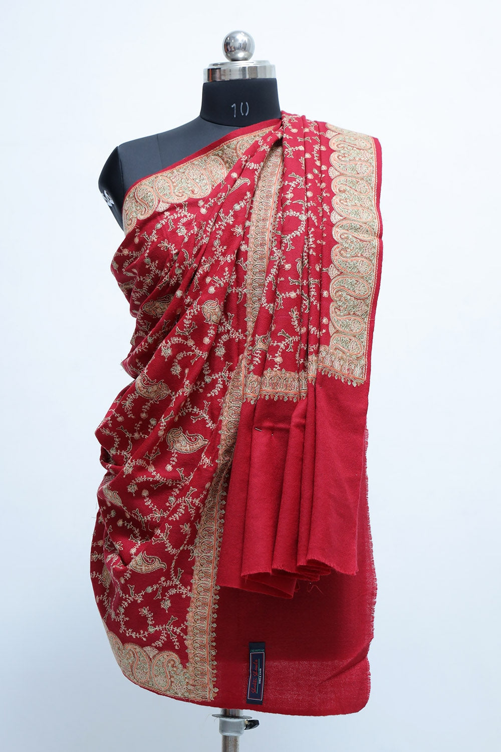 Ravishing Red Colour Sozni Shawl With Beautiful All over