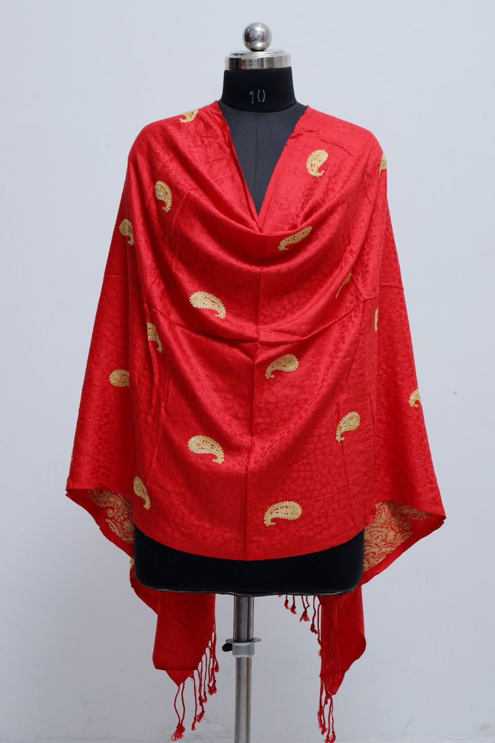 Ravishing Red Colour Stole Enriched With Aari Embroidery