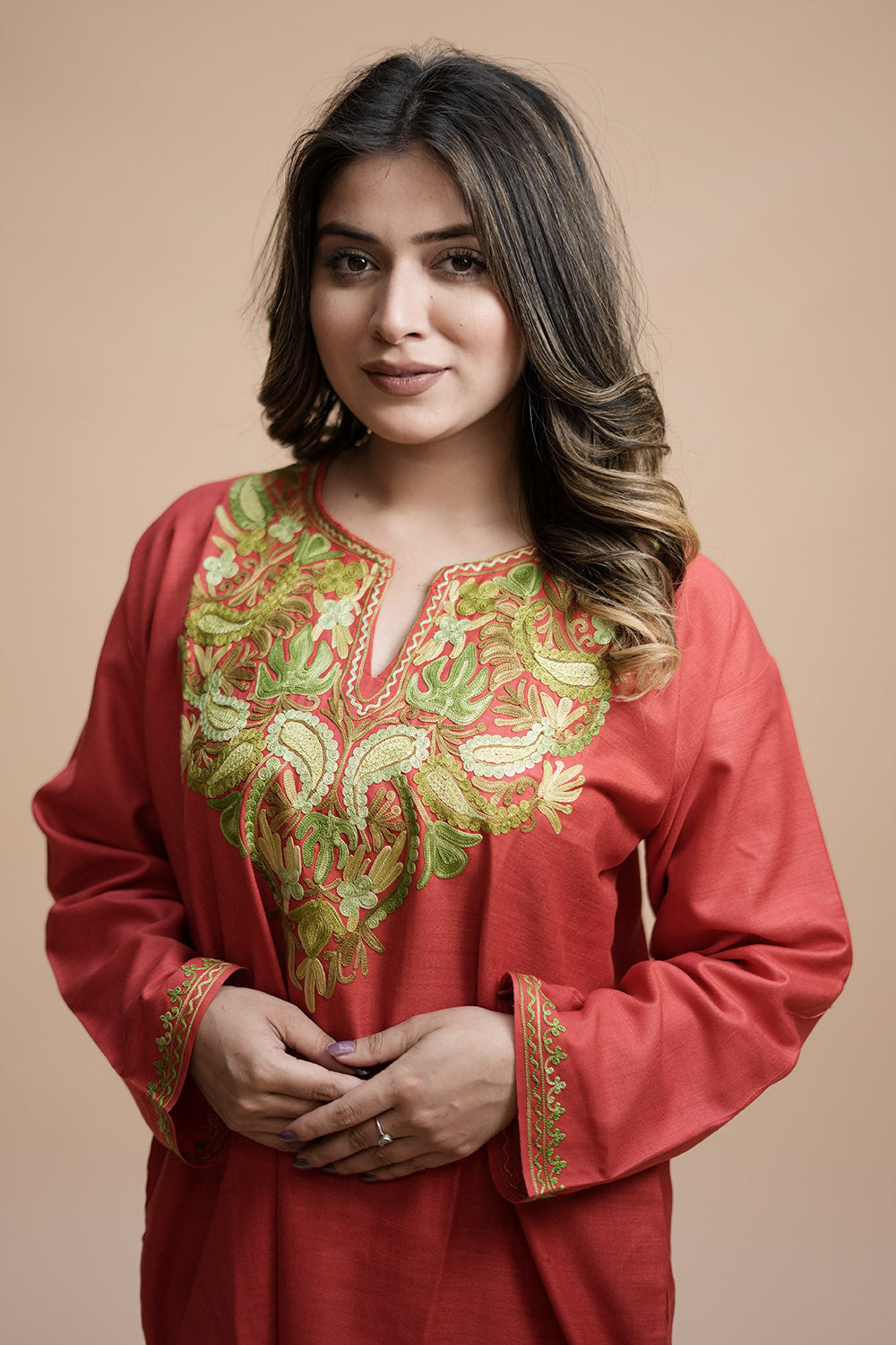 Red Colour Cotton Kurti With Kashmiri Motifs Latest Fashion