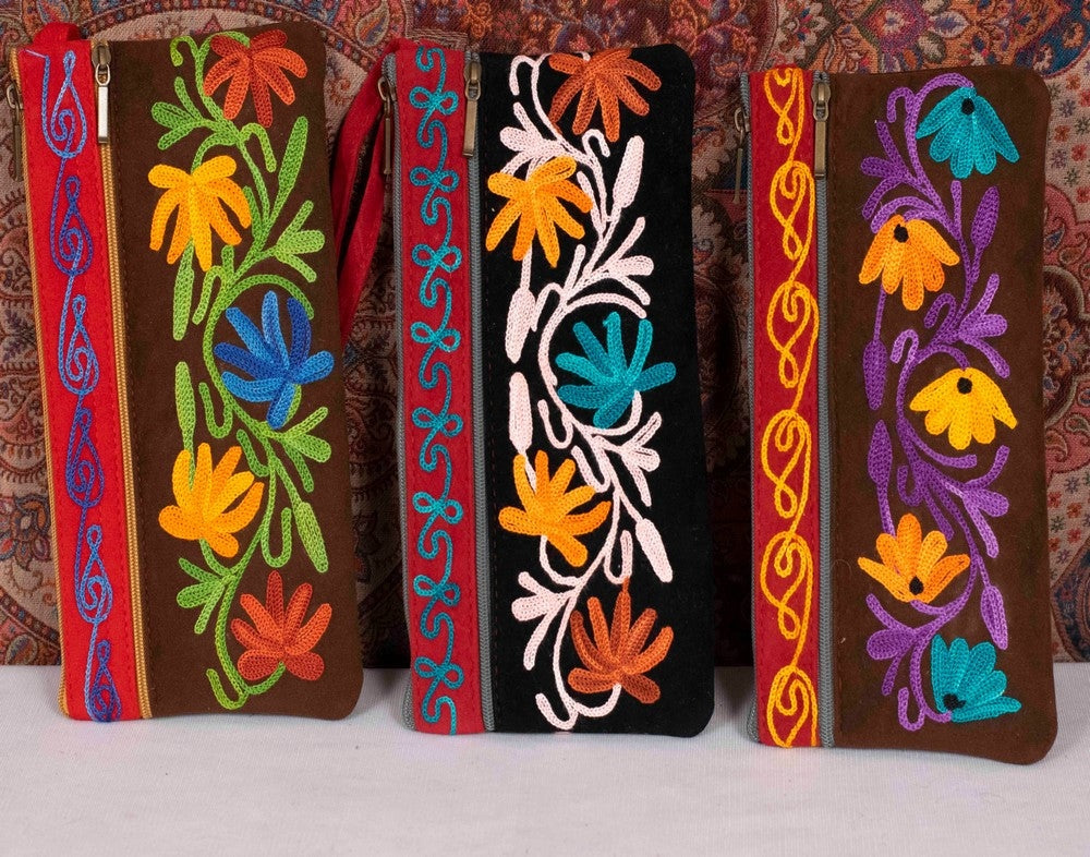 Suede Kashmiri Work Pouch (Combo Pack Of 3)