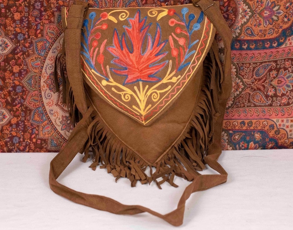 Suede Leather Kashmiri Work Heart Shape Sling Bag