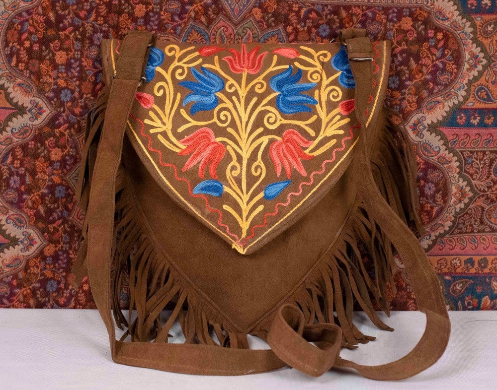 Suede Leather Kashmiri Work Heart Shape Sling Bag