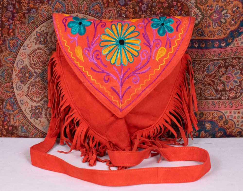 Suede Leather Kashmiri Work Heart Shape Sling Bag