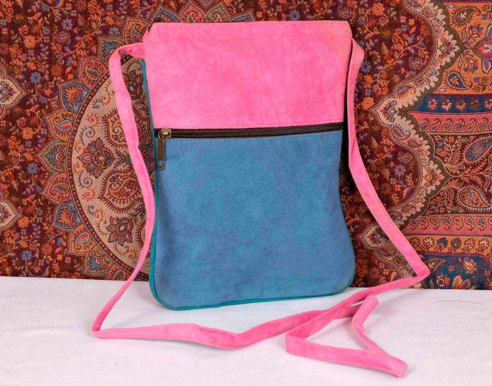 Suede Leather Kashmiri Work Three Zip Sling Bag