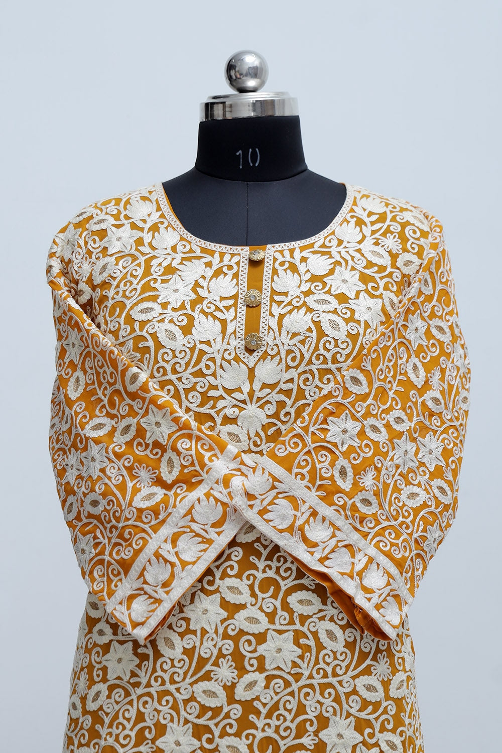 Turmeric Yellow Colour Georgette Semi Stitched Kashmiri