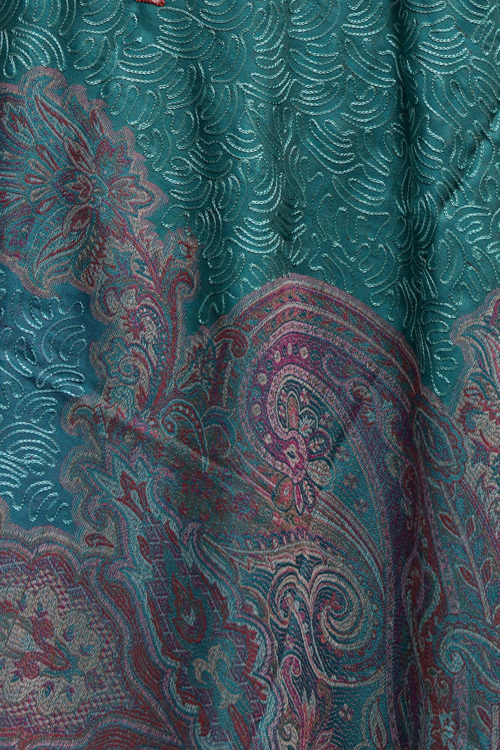 Turquoise Green Colour Jamawar Shawl With Kashmiri Aari Work