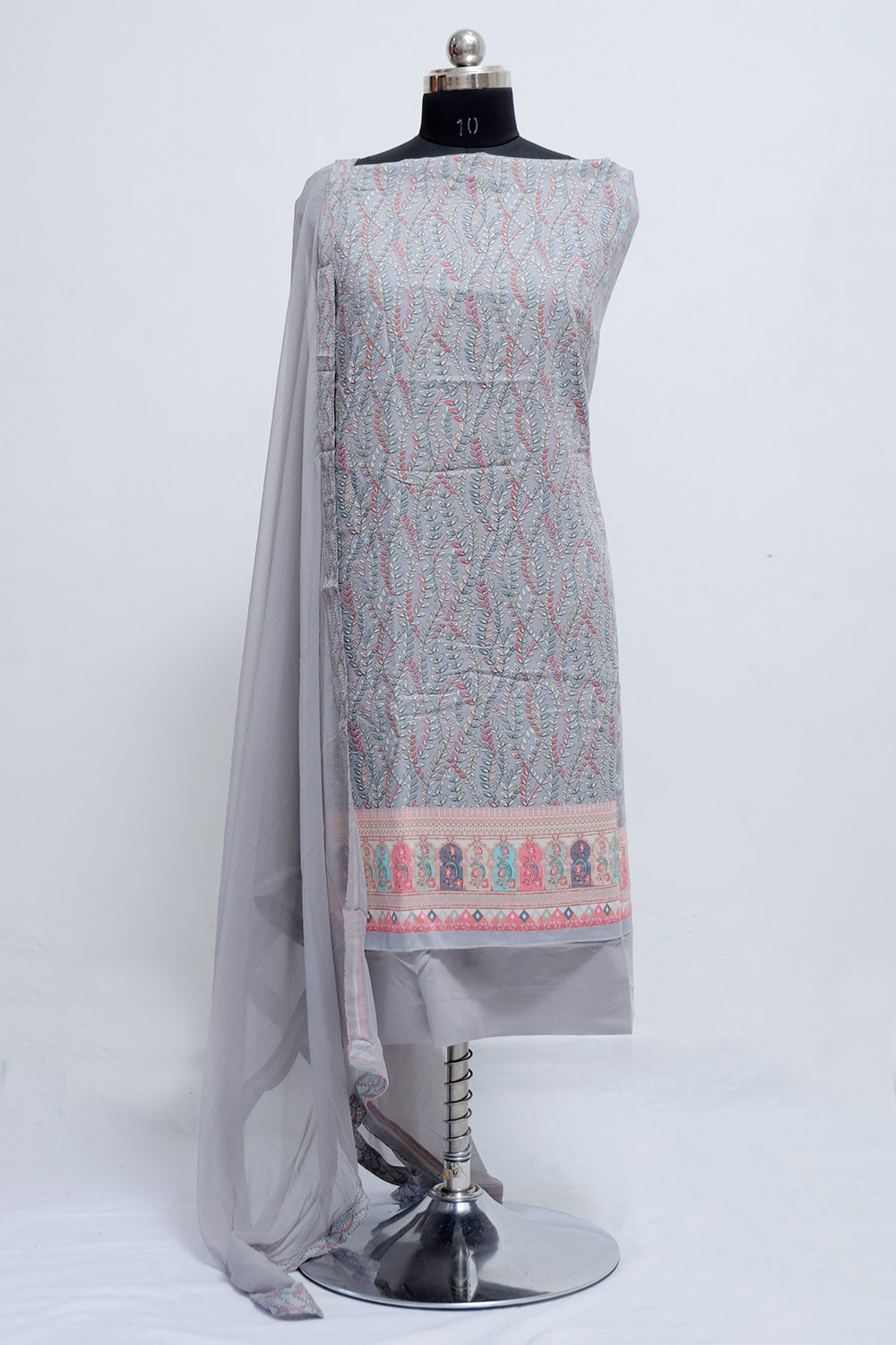 Very Attractive Pastel Grey Colour Beautifully Printed Suit