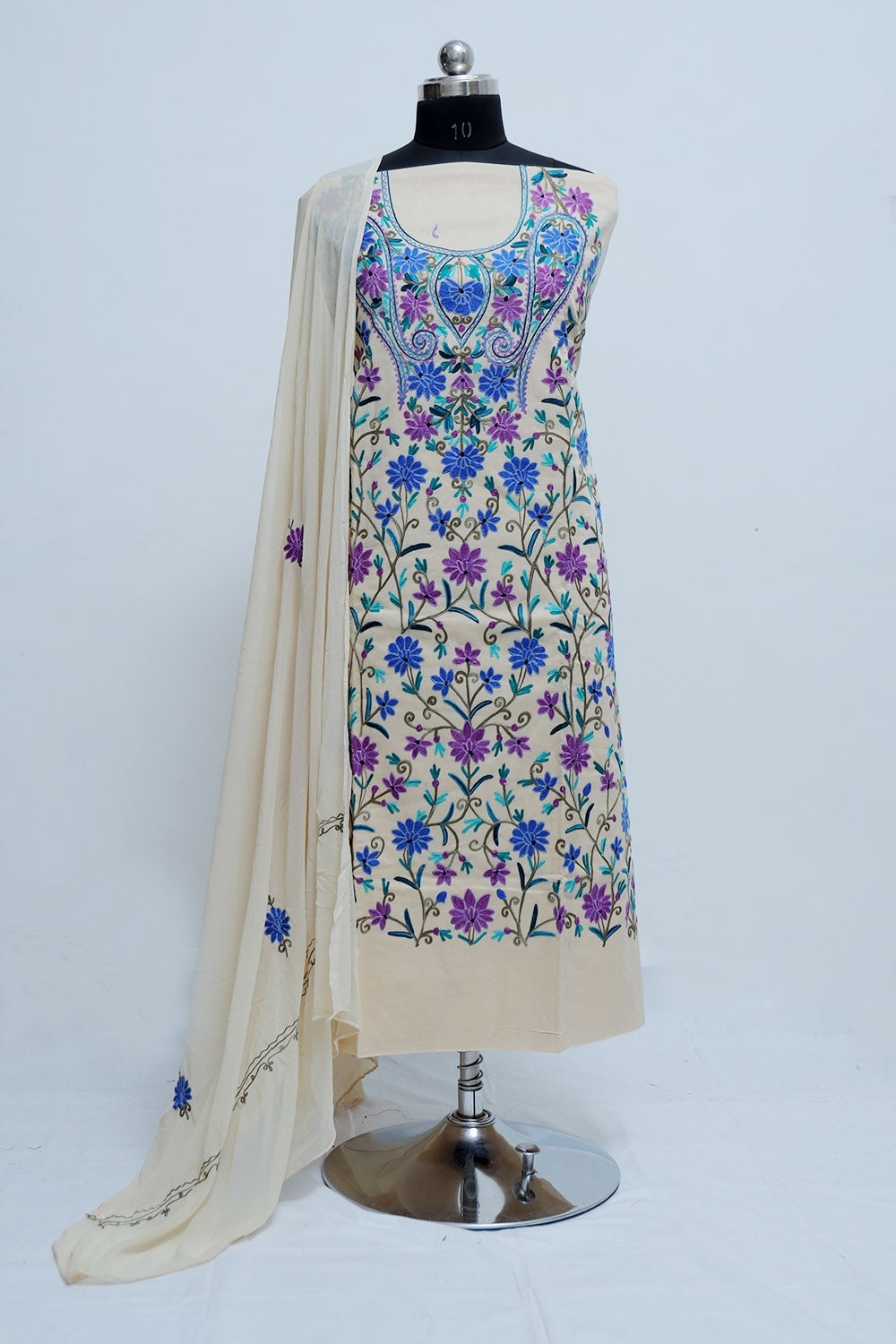 Off White Colour Designer With Beautiful Kashmiri Embroidery