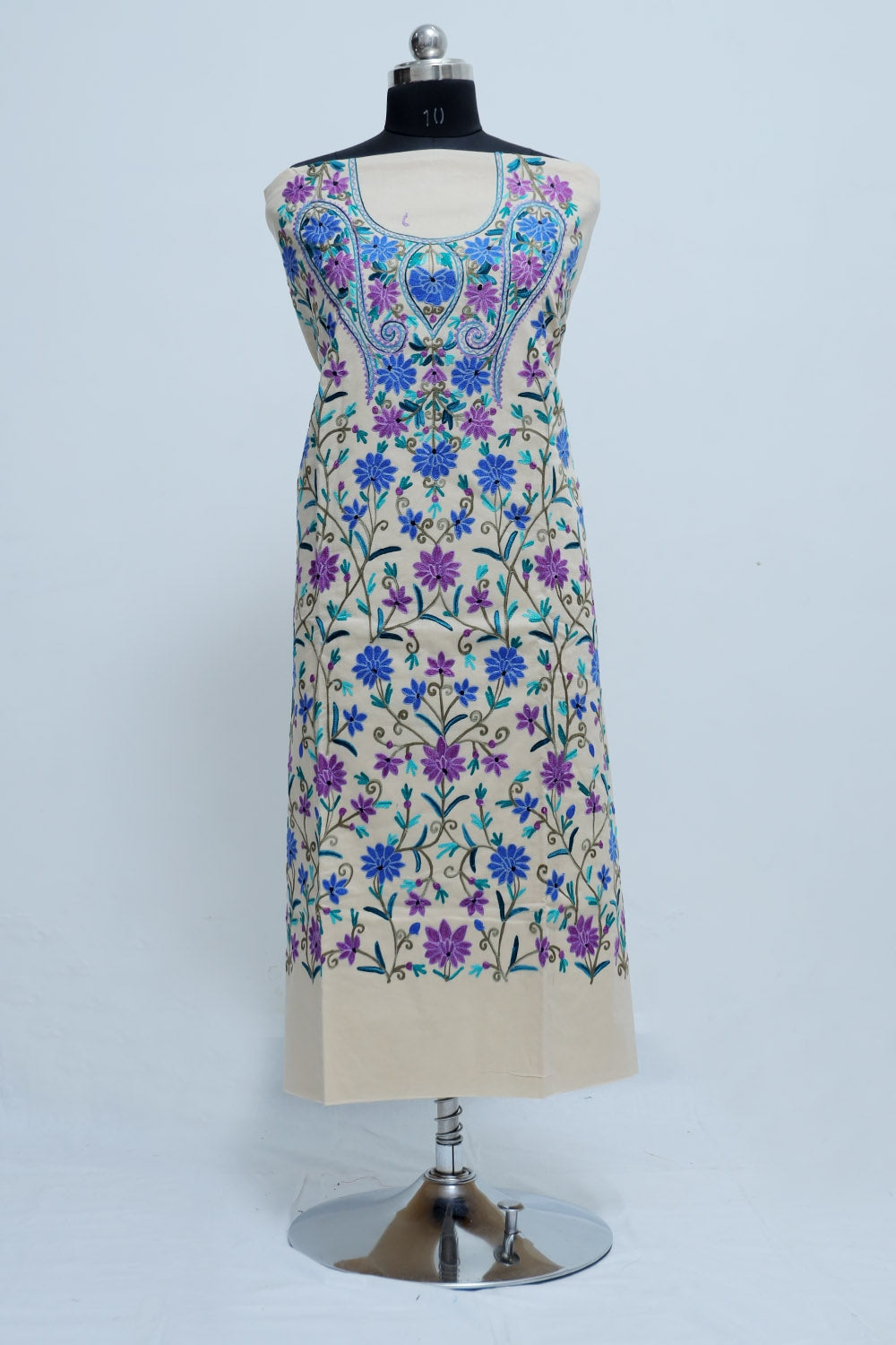 Off White Colour Designer With Beautiful Kashmiri Embroidery