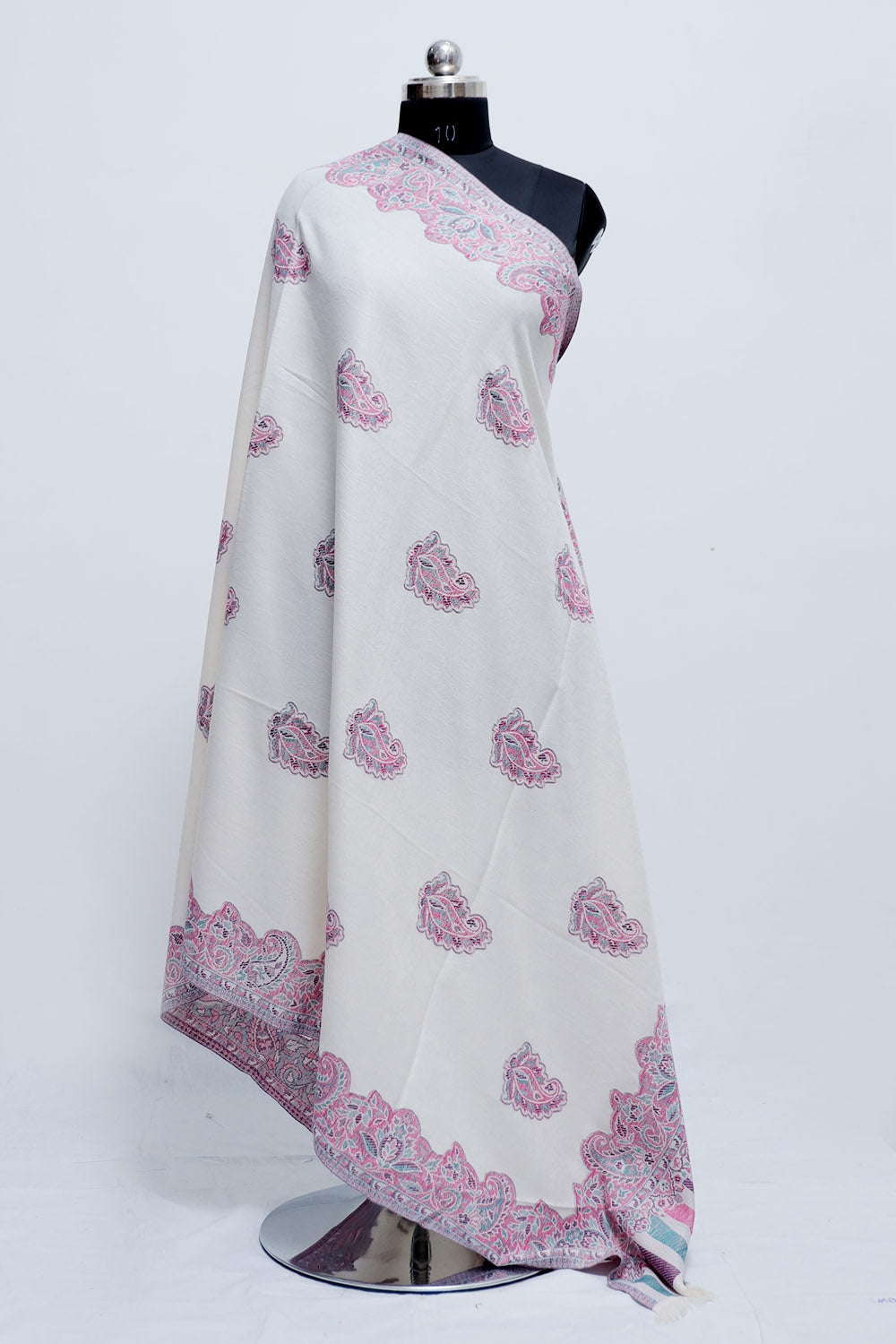 White Colour Designer Shawl With Beautifully Highlighted