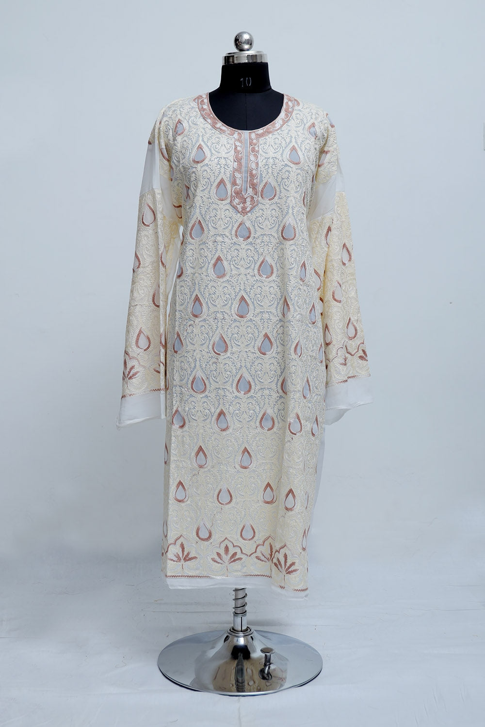 White Colour Georgette Semi Stitched Kashmiri Kurti