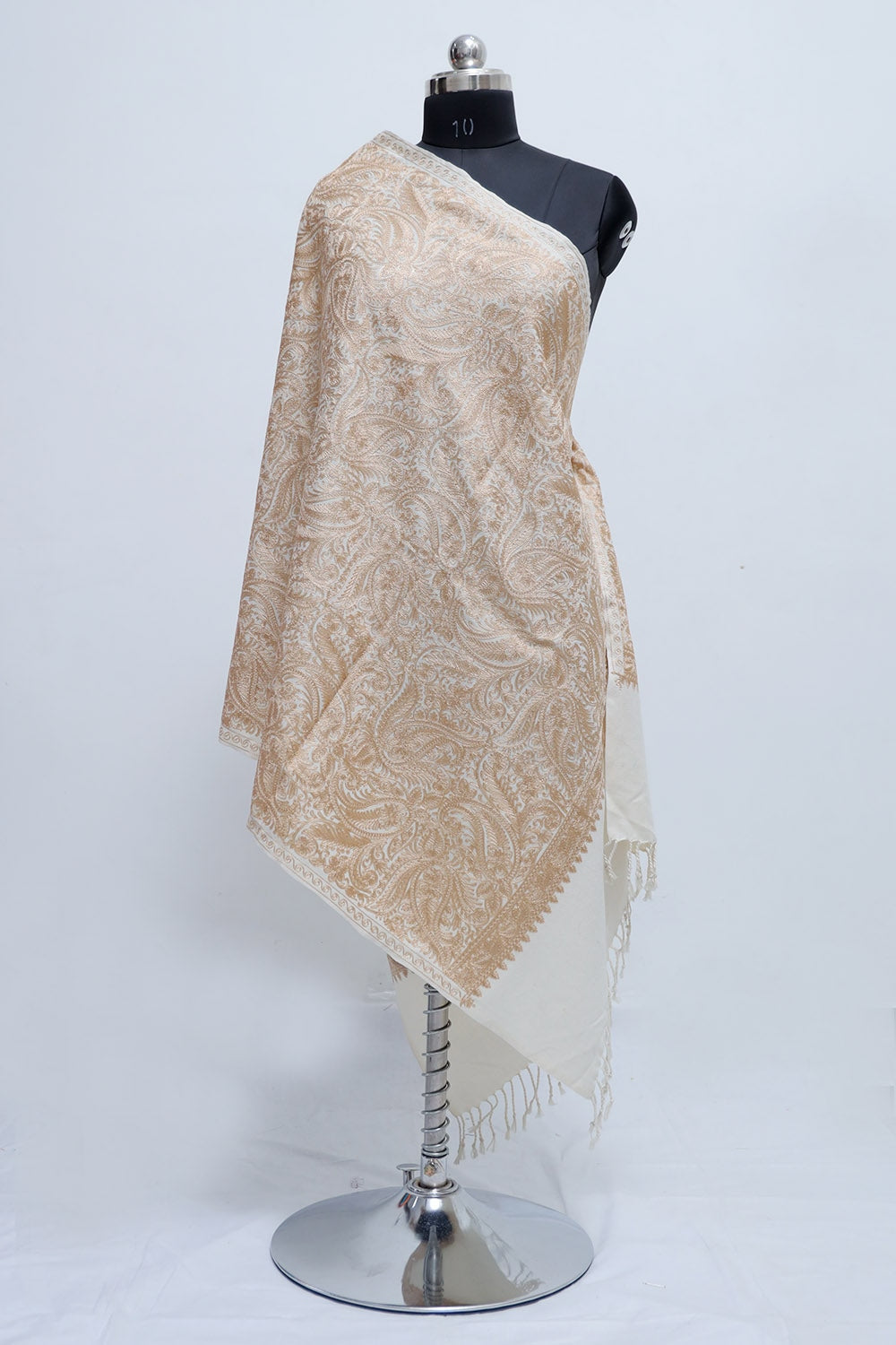 Off White Colour Stole With Graceful Dense Jaal Pattern
