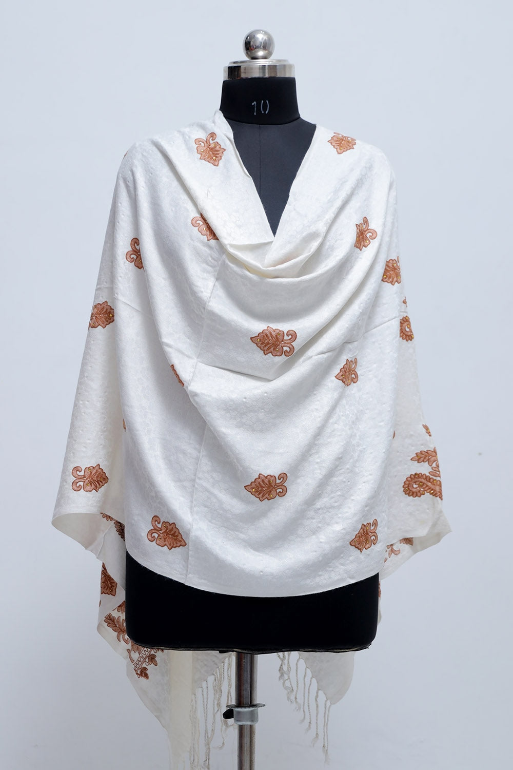 White Colour Wrap With Motif Pattern And Touch Of Swarovski