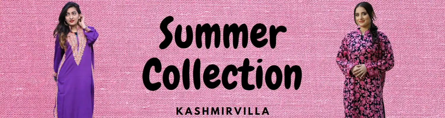 Women’s summer fashion collection featuring two models in embroidered dresses.