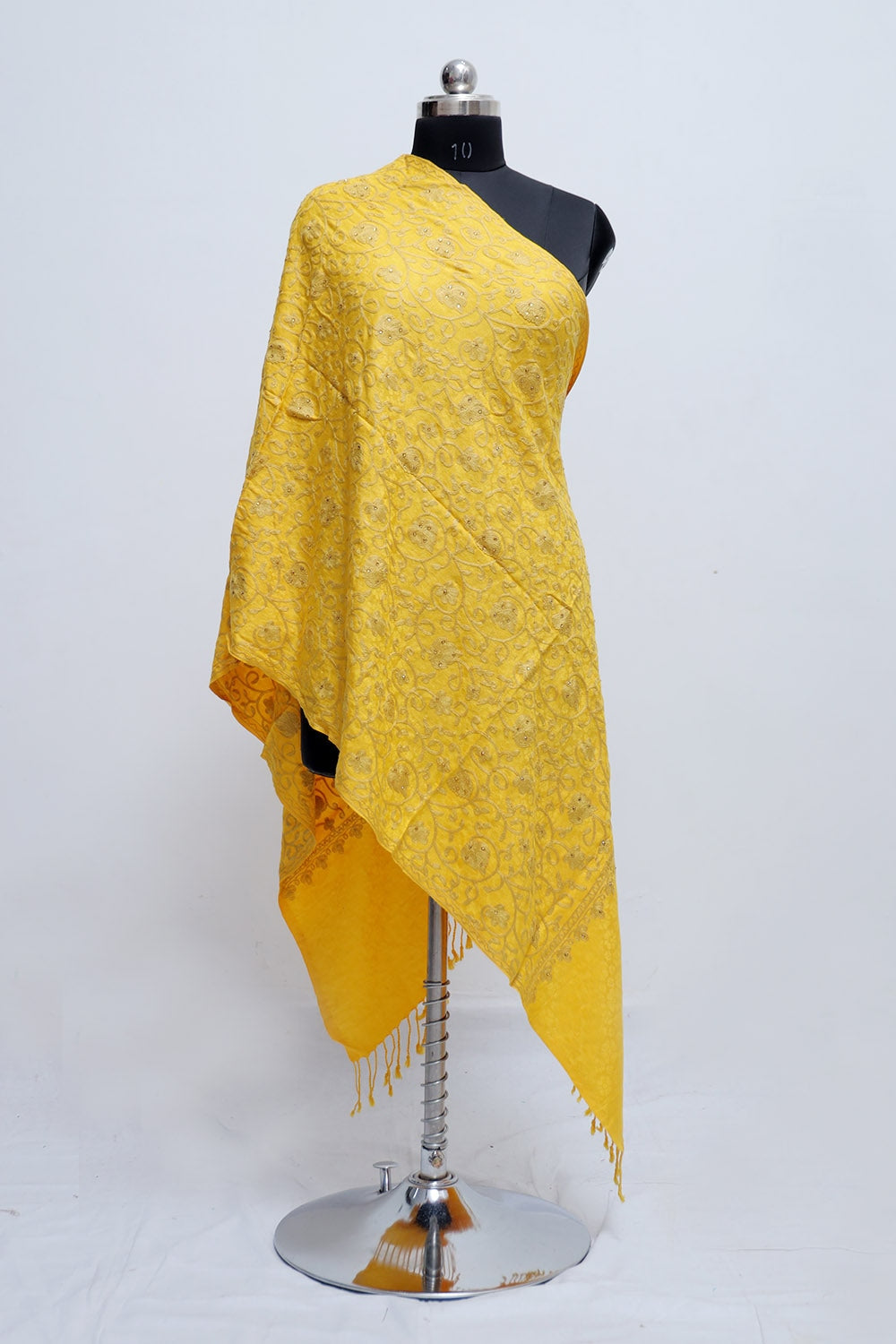 Yellow Colour Aari Work Embroidered Stole Embellished