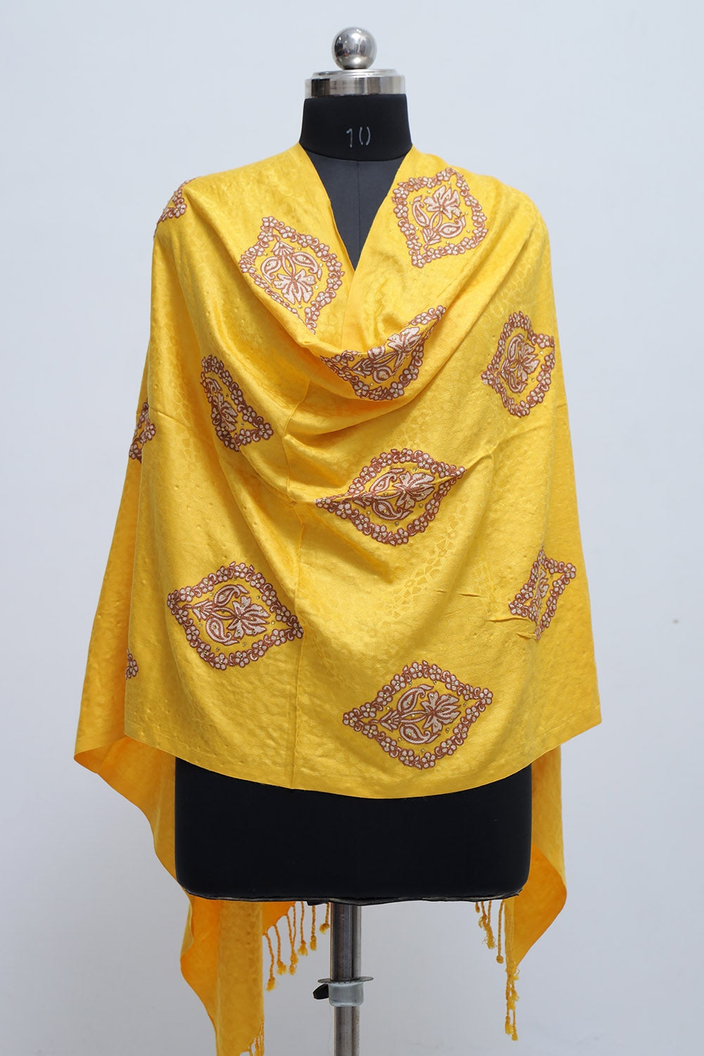 Yellow Colour Stole Enriched With Aari Embroidery
