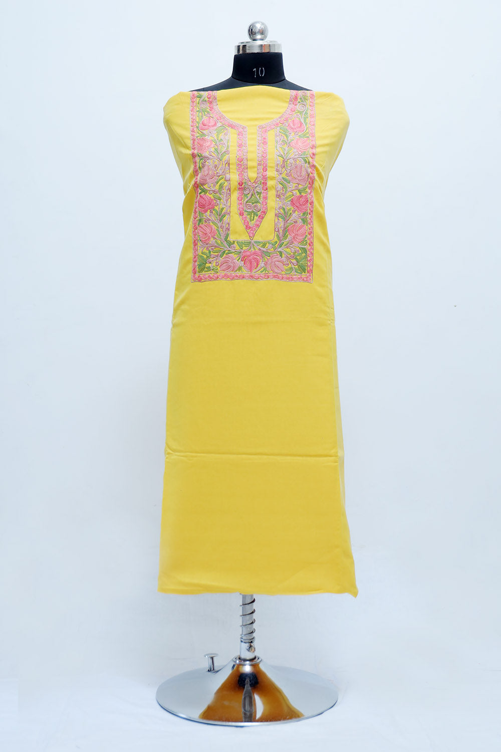 Yellow Mustard Color Hand Aari Work Embroidered Salwar