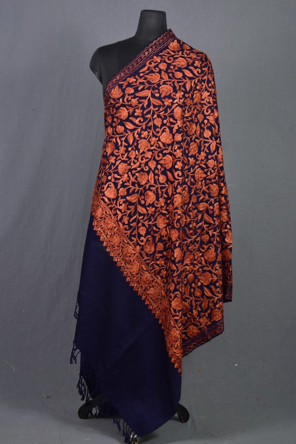 Alluring Navy Blue & Steady Tan Colour Chinar Embroidered