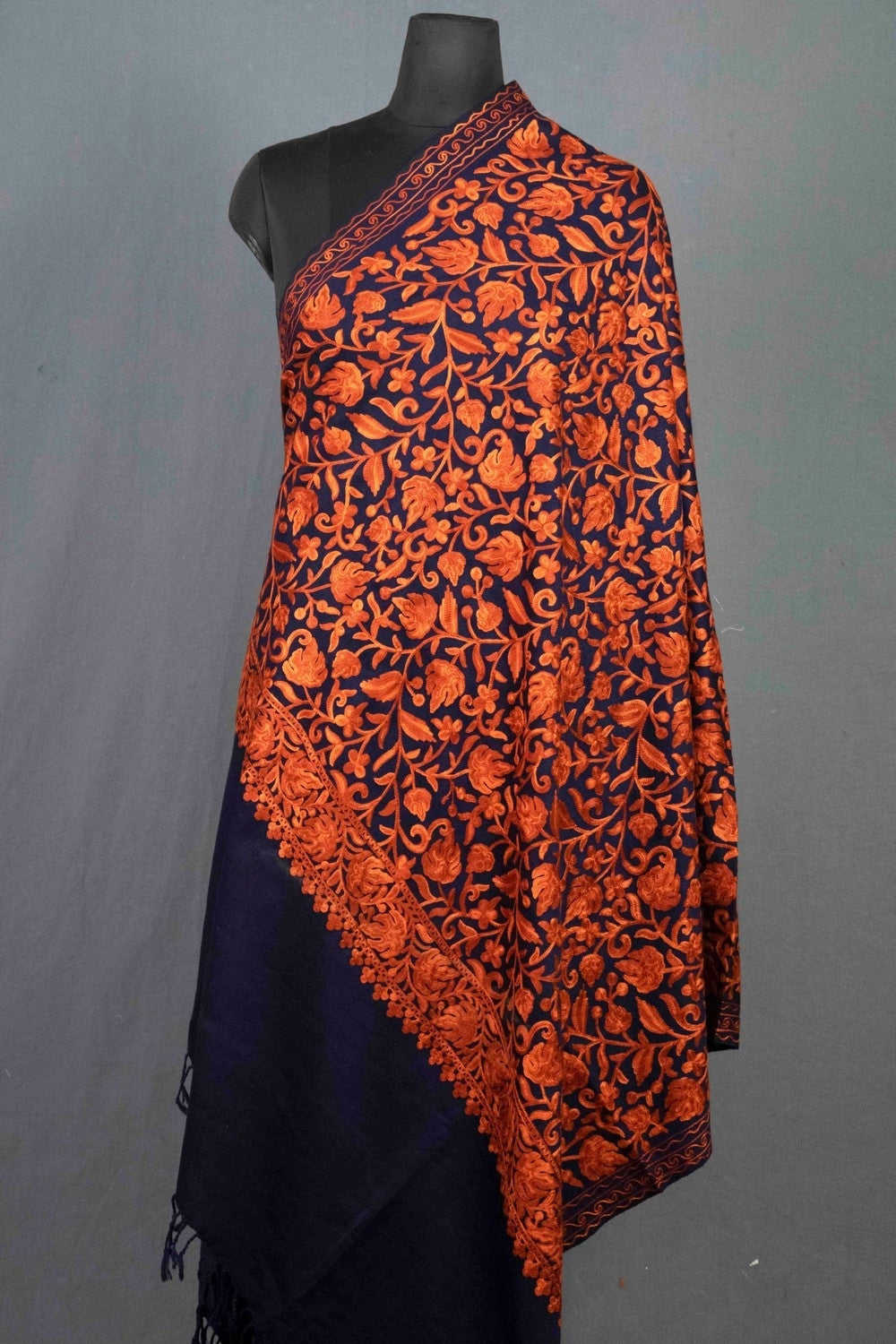 Alluring Navy Blue & Steady Tan Colour Chinar Embroidered
