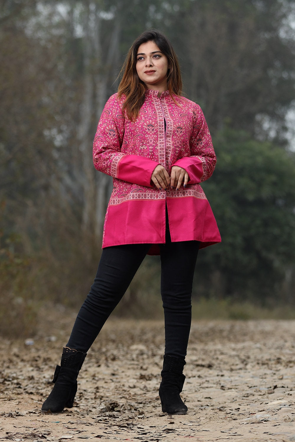 Alluring Pink Colour Jamawar Woven Jacket With Beautiful